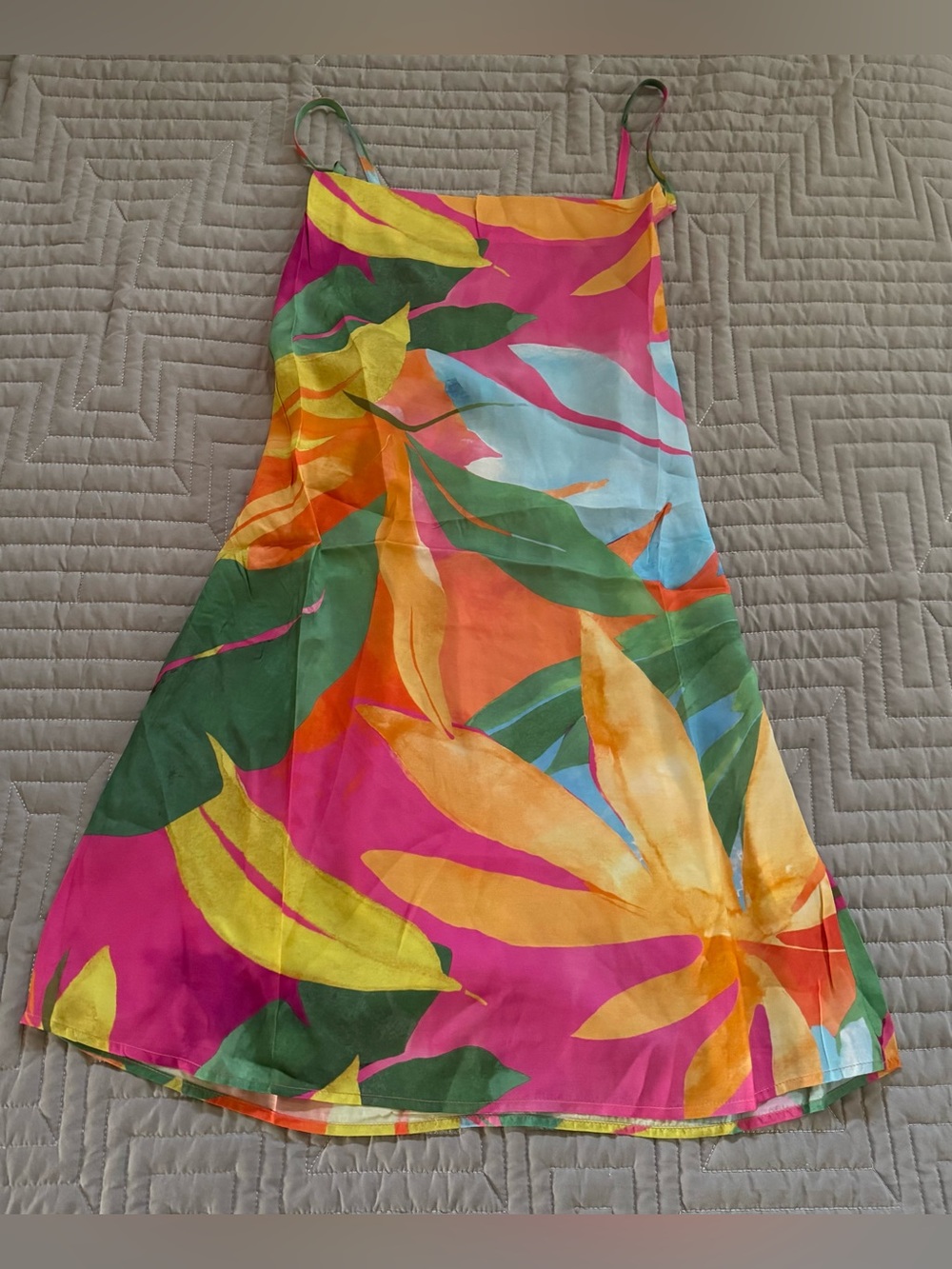 Anthropologie - Self Contrast - Tropical Backless Cowl Neck Mini Dress